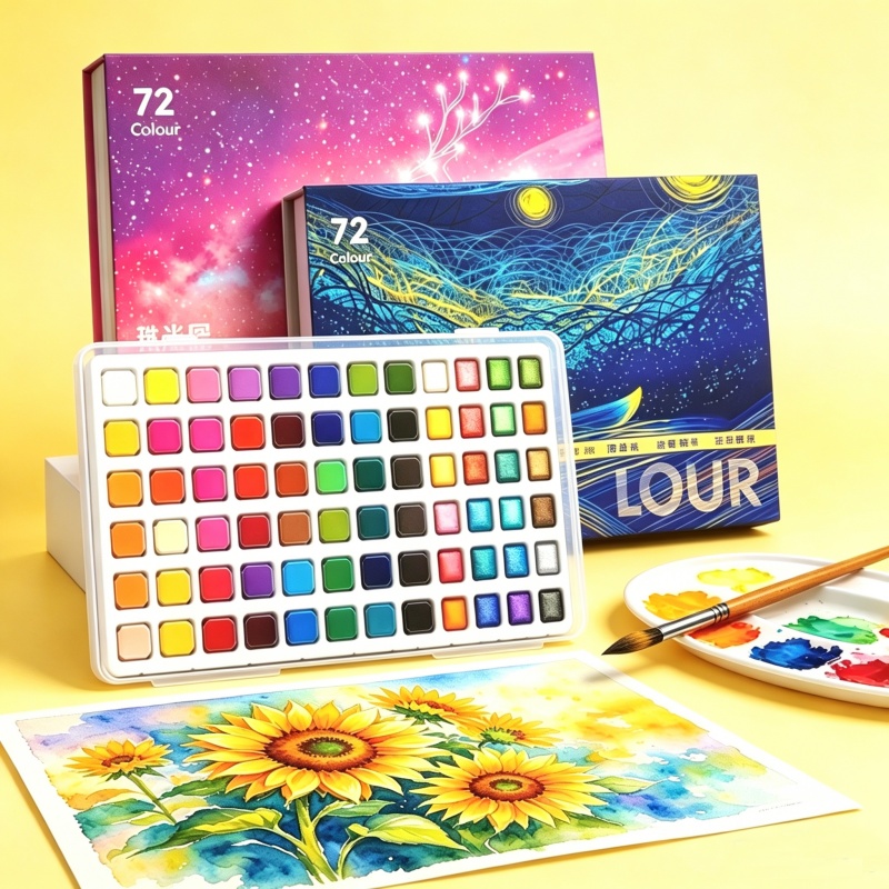 Watercolor Paint Set Solid Pigment - Peinture aquarelle solide et nacrée, 48/60/72